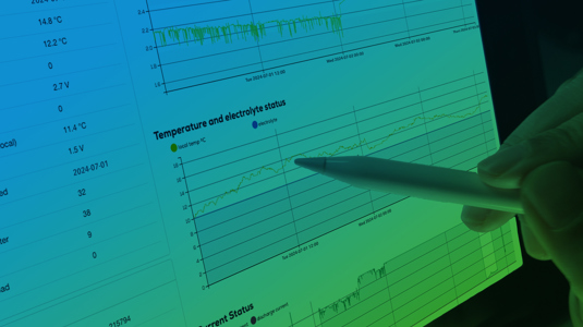 A personal analysing data on a computer screen.